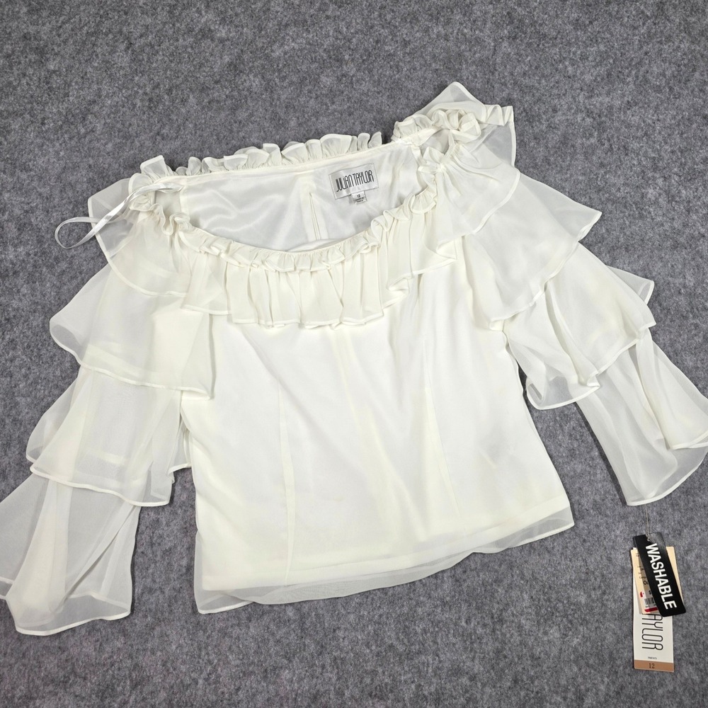 Julian Taylor Blouse Ivory Ruffle Bell Sleeve Top Coquette Fairycore Romantic 12